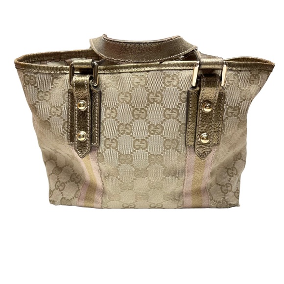Gucci Handbag Tote Purse Sherry GG Canvas Beige Gold - Picture 5 of 12